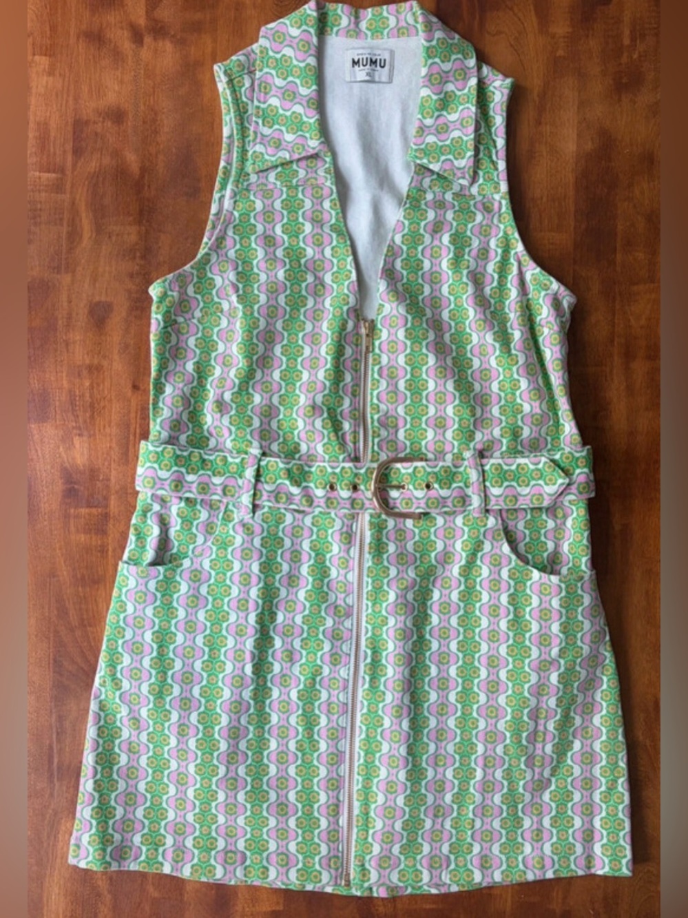 Show Me Your MuMu Watermelon Geo Denim Oxford Tank Dress